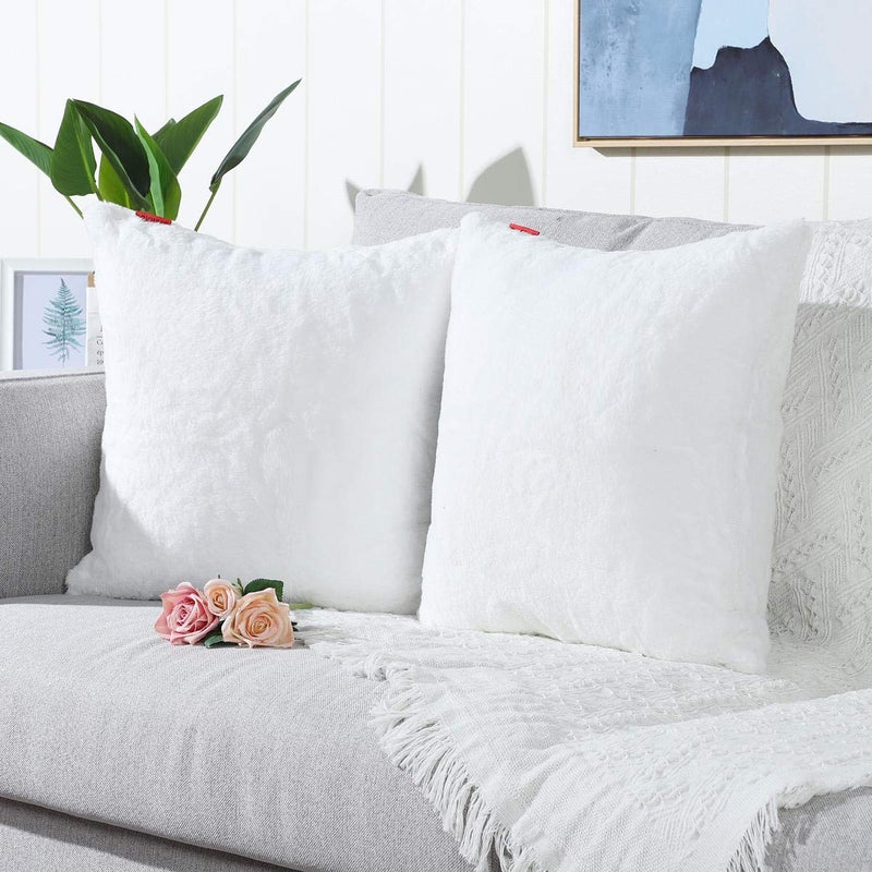 MANDIOO Pack of 2 Pure Snow White Faux Fur Fuzzy Cozy Soft Decorative Throw Pillow Covers Set Cushion Cases Pillowcases for Sofa Bedroom Car 20x20 Inches - Image 3